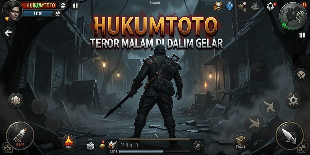 Screenshot utama HUKUMTOTO yang menunjukkan suasana Horror yang mencekam.