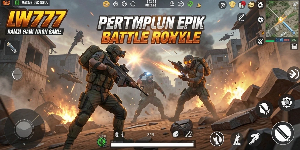Tampilan gameplay intens dari IW777 dalam pertempuran Battle Royale.
