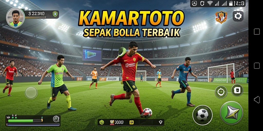 Screenshot gameplay KAMARTOTO yang menampilkan aksi sepak bola seru.