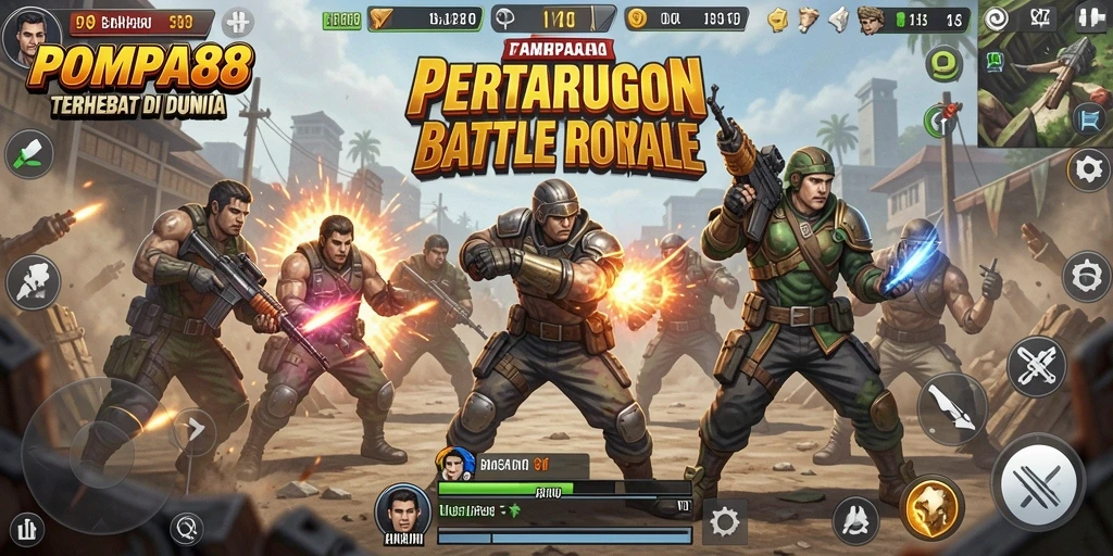 Tangkapan layar POMPA88 menunjukkan aksi intens dalam pertempuran Battle Royale.