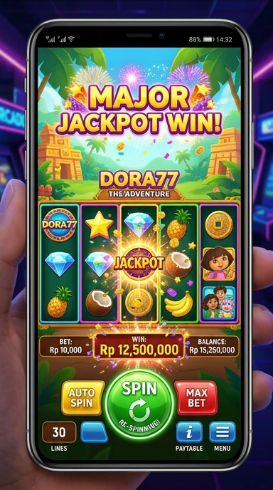 Tampilan utama aplikasi dora77 yang user-friendly.